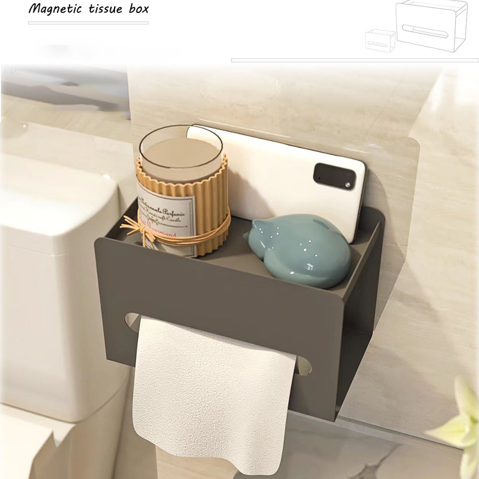 Multifunction Punch-free Magnetic Home Tissue Box Carbon Steel Tissue Storage Box