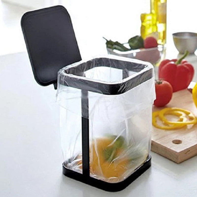 Flip Lid ABS+Metal Trash Bag Holder Kitchen Living Room Rubbish Bag Storage Rack