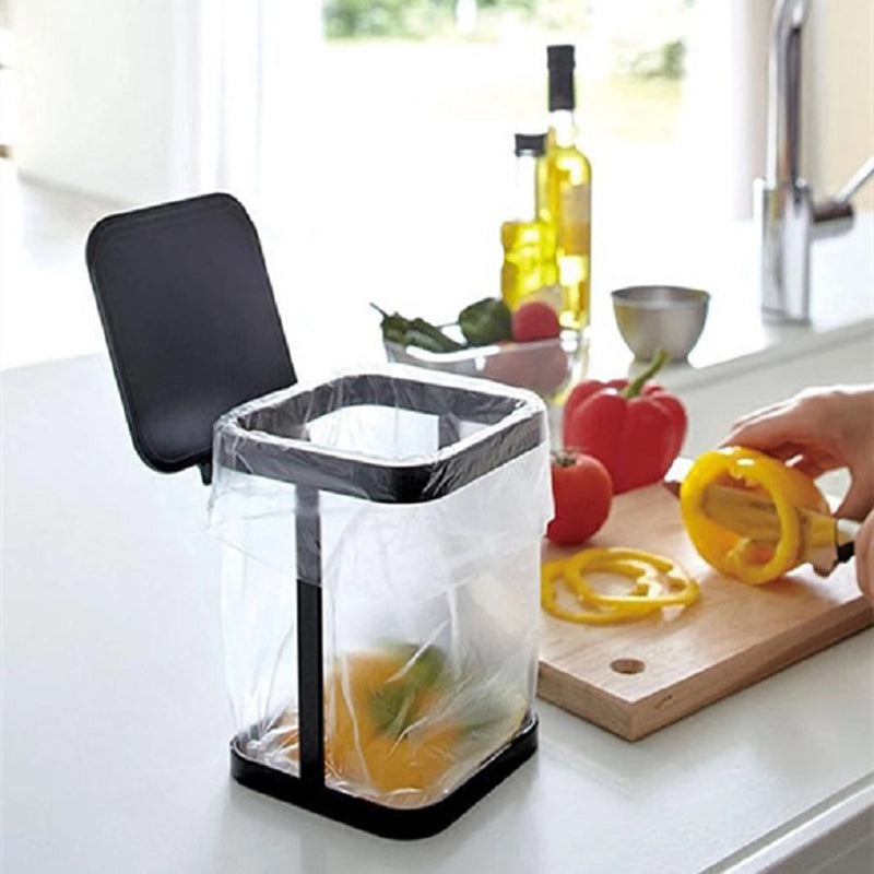 Flip Lid ABS+Metal Trash Bag Holder Kitchen Living Room Rubbish Bag Storage Rack