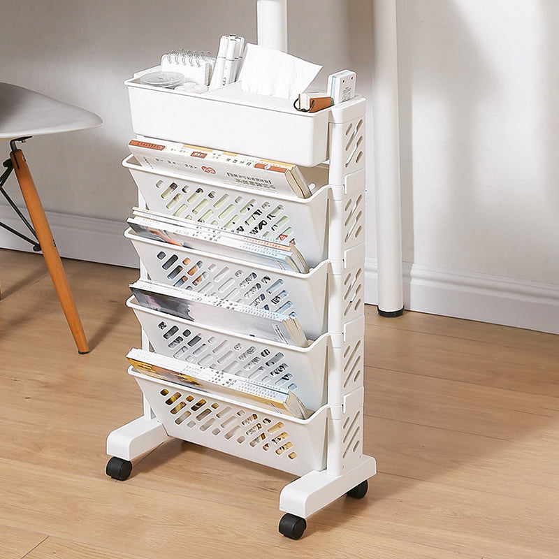 5-Tier Plastic Book Shelf with Wheels Tissue Box Design Hollow Storage Trolley