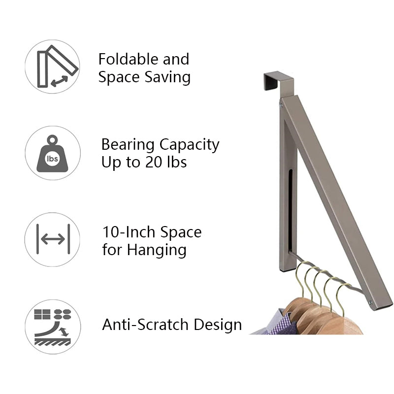 Drill Free Metal Over The Door Hook Foldable Coat Hanger Clothes Organizer