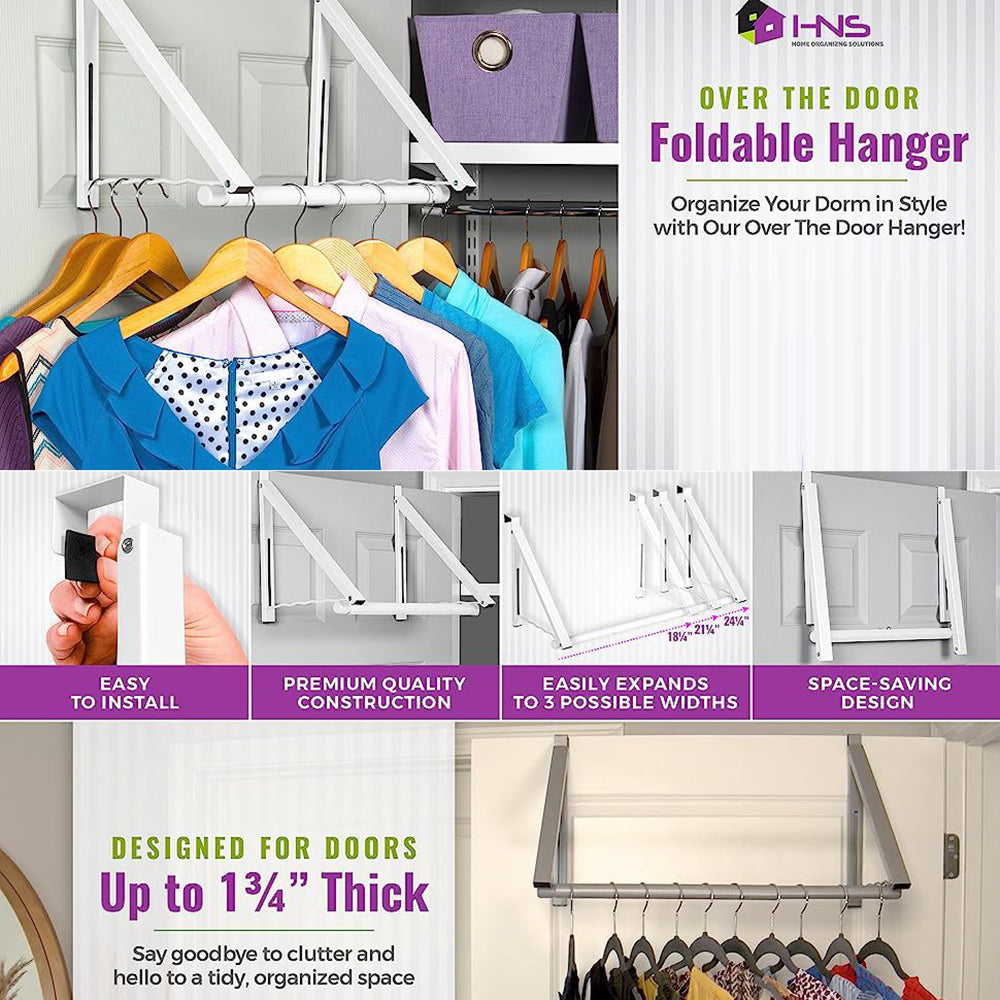 Foldable Over The Door Hook Drying Rack for Hanging Towels Coats Clothes