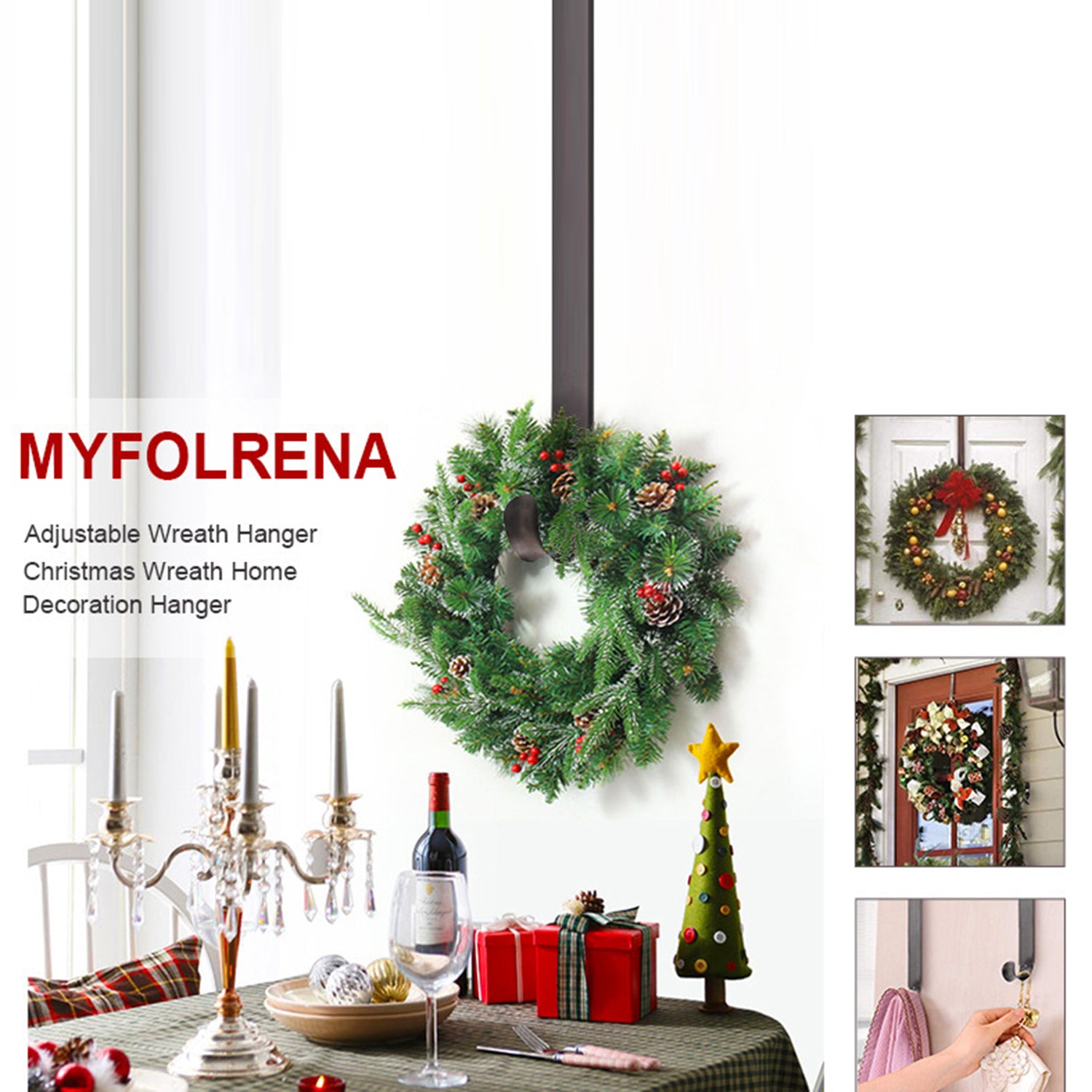 Christmas Wreath Hook Telescopic Hanger Removable Over The Door Storage Rack