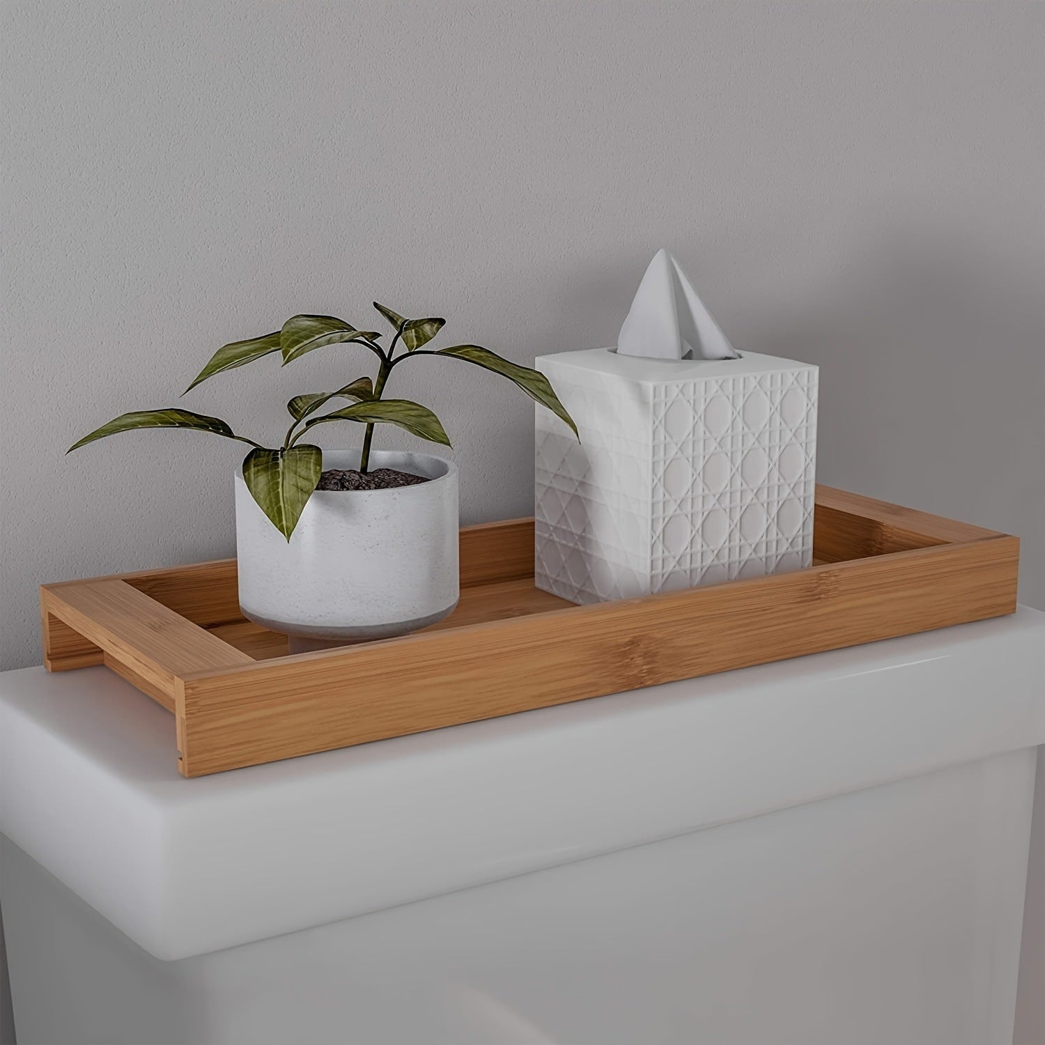 JJTZ Natural Bamboo Rectangular Tray Versatile Toilet Sink Tank Tray for Bathroom Counter Top