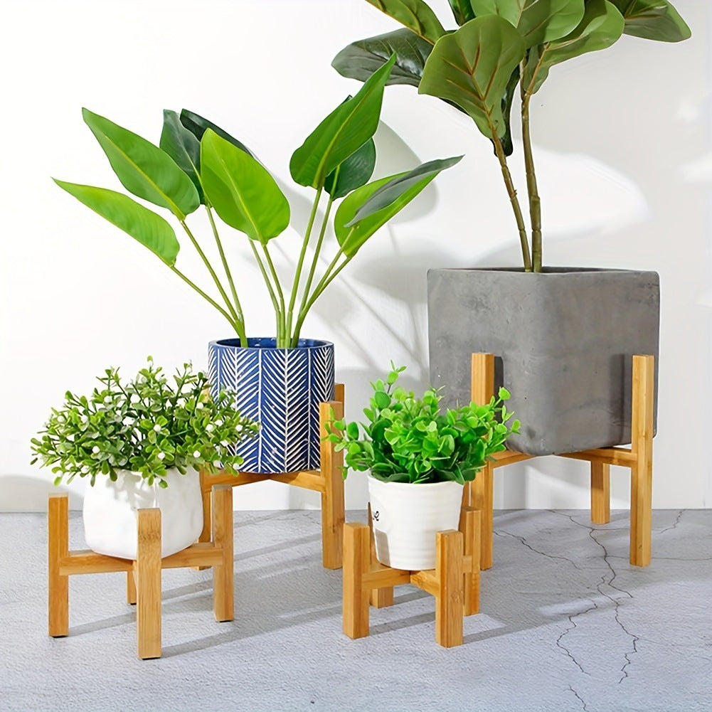 JJTZ Mini Bamboo Floor Four Legged Flower Stand Planters Flower Pots Display Potted Rack, Size S