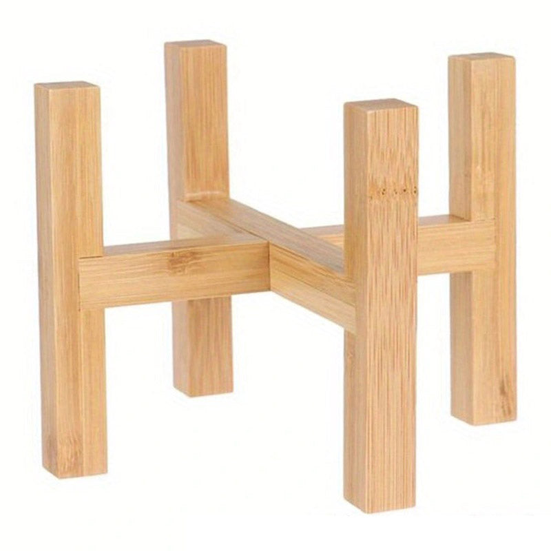 JJTZ Bamboo Floor Four Legged Flower Stand Cross-shaped Storage Shelf Planters Pots Display Rack, Size M