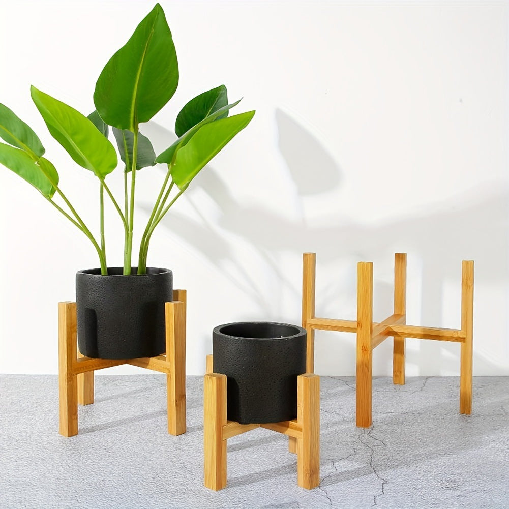 JJTZ Bamboo Floor Four Legged Flower Stand Cross-shaped Storage Shelf Planters Pots Display Rack, Size M