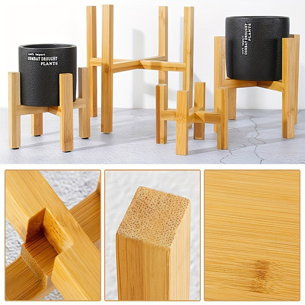 JJTZ Bamboo Floor Four Legged Flower Stand Cross-shaped Storage Shelf Planters Pots Display Rack, Size M