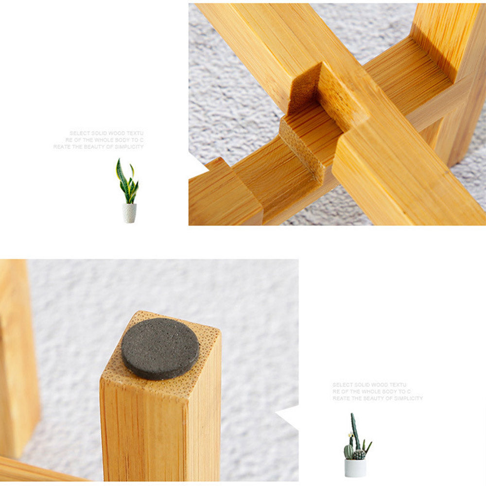 JJTZ Bamboo Floor Four Legged Flower Stand Cross-shaped Storage Shelf Planters Pots Display Rack, Size M
