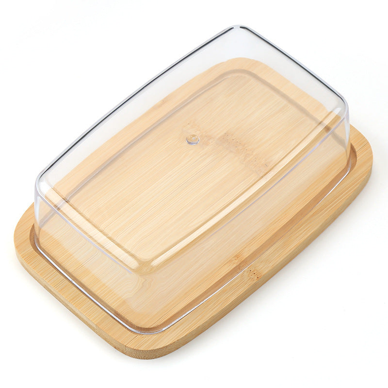 JJTZ Bamboo Rectangular Cake Try with PS Lid Cupcake Display Stand Tray Dessert Plate, Size S