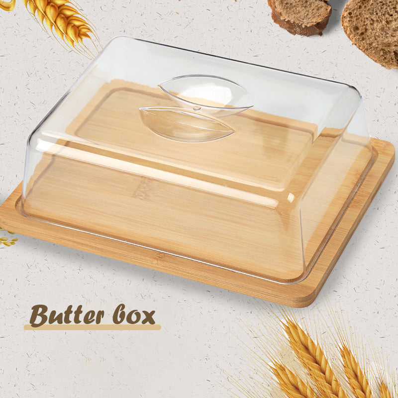 JJTZ Bamboo Rectangular Cake Try with PS Lid Cupcake Display Stand Tray Dessert Plate, Size S