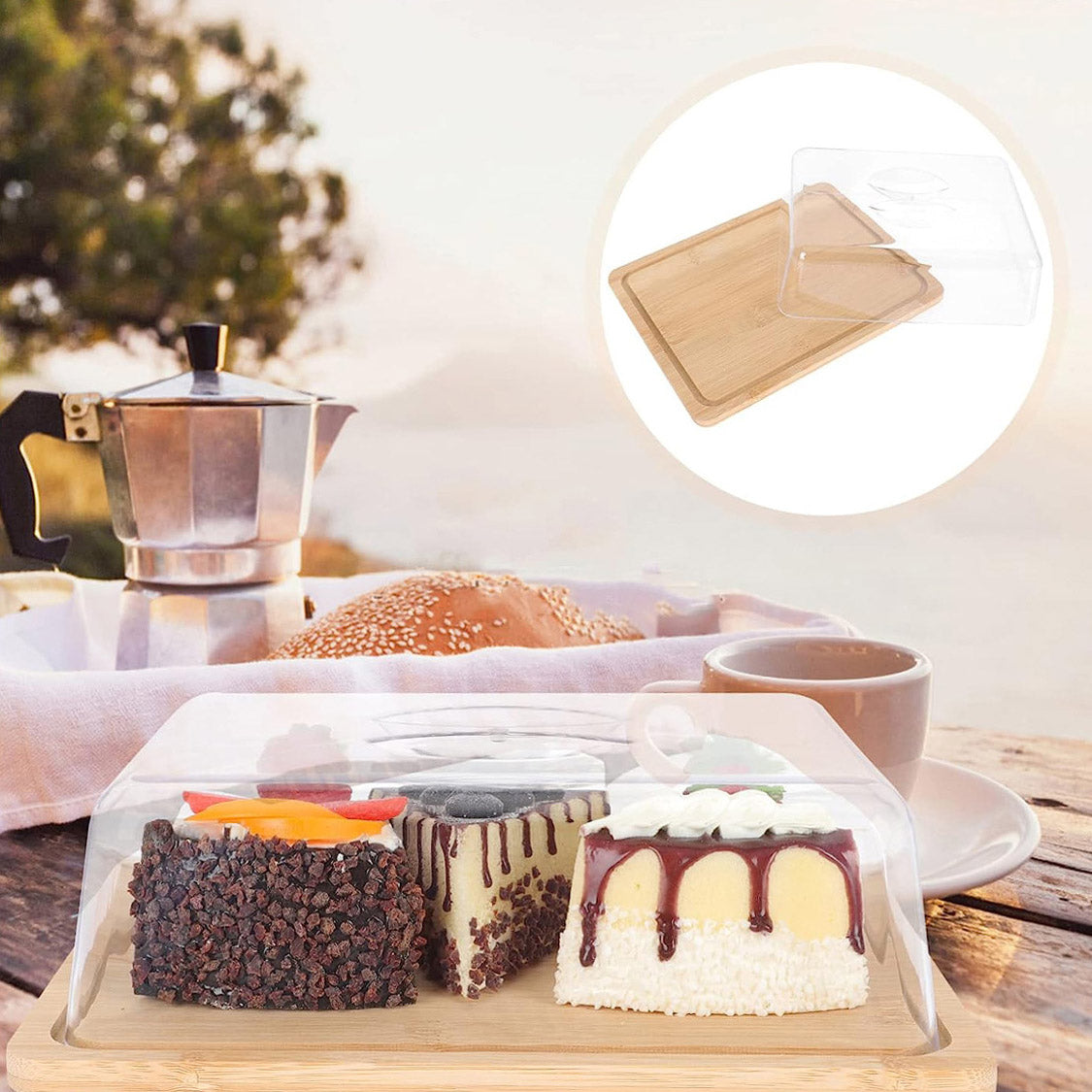 JJTZ Large Size Bamboo Rectangular Dessert Display Tray Wedding Stuff Cake Stand with Lid, Size L