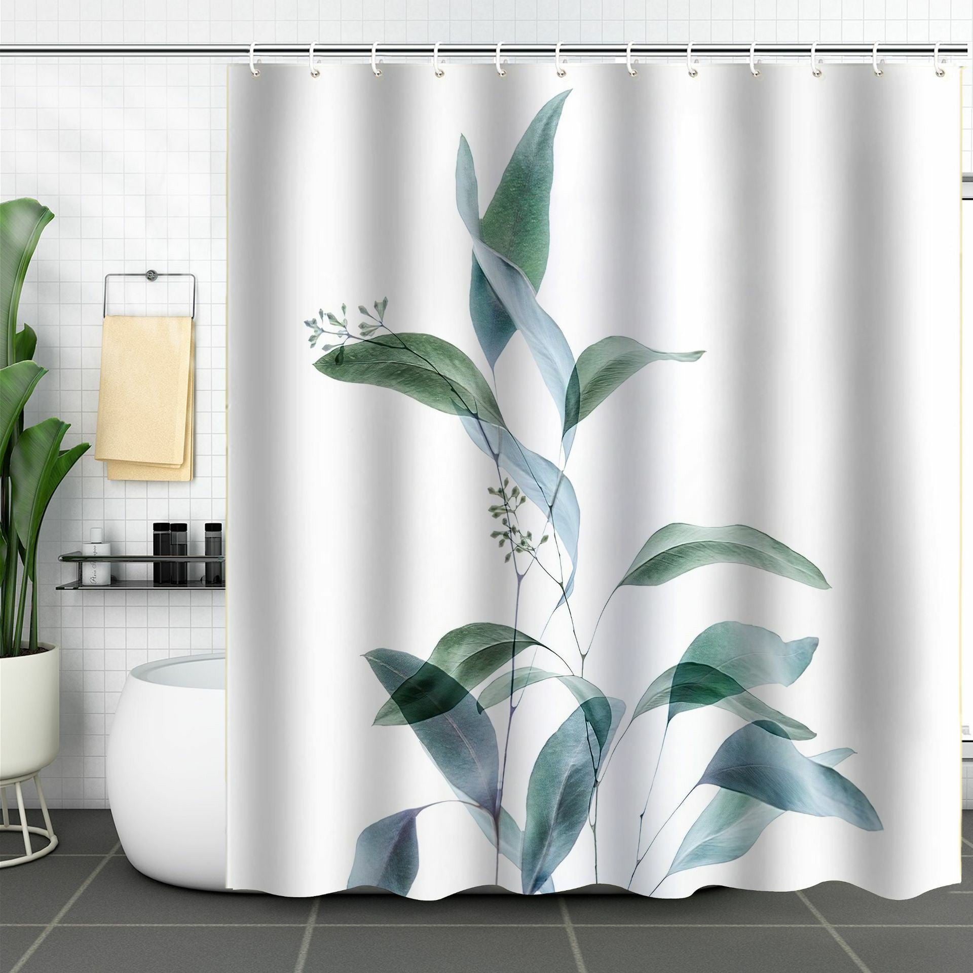 SHU1 3D Printed Tropical Jungle Plants Design Bath Curtain Polyester Waterproof Shower Curtain 180x180cm