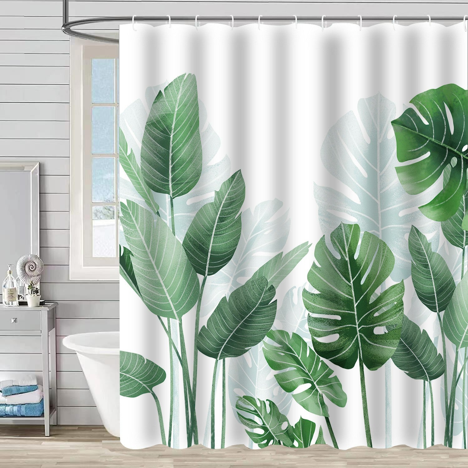 SHU1 3D Printed Tropical Jungle Plants Design Bath Curtain Polyester Waterproof Shower Curtain 180x180cm