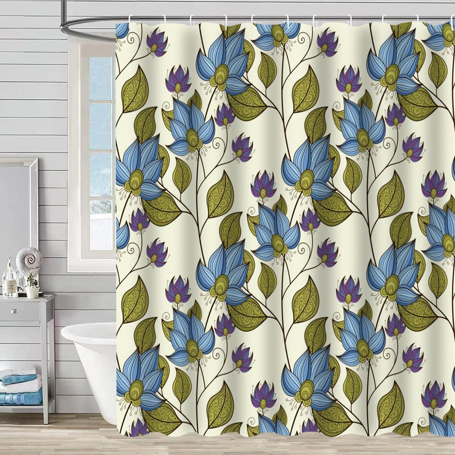 SHU1 3D Printed Tropical Jungle Plants Design Bath Curtain Polyester Waterproof Shower Curtain 180x180cm