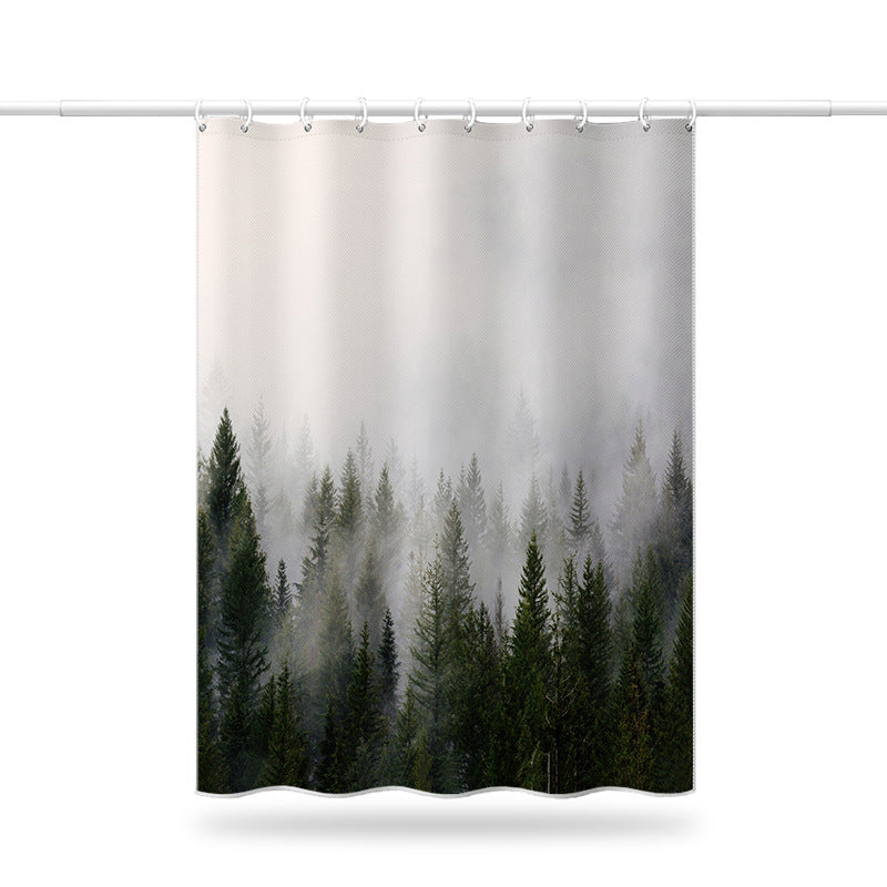 LB-344 100x180cm Mist Pine Forest Design Polyester Bath Curtain Waterproof Shower Curtains