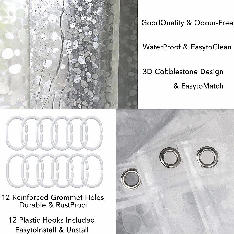 8001 PEVA 3D Pattern Shower Curtain with Steel Hooks for Bathroom 180x180cm