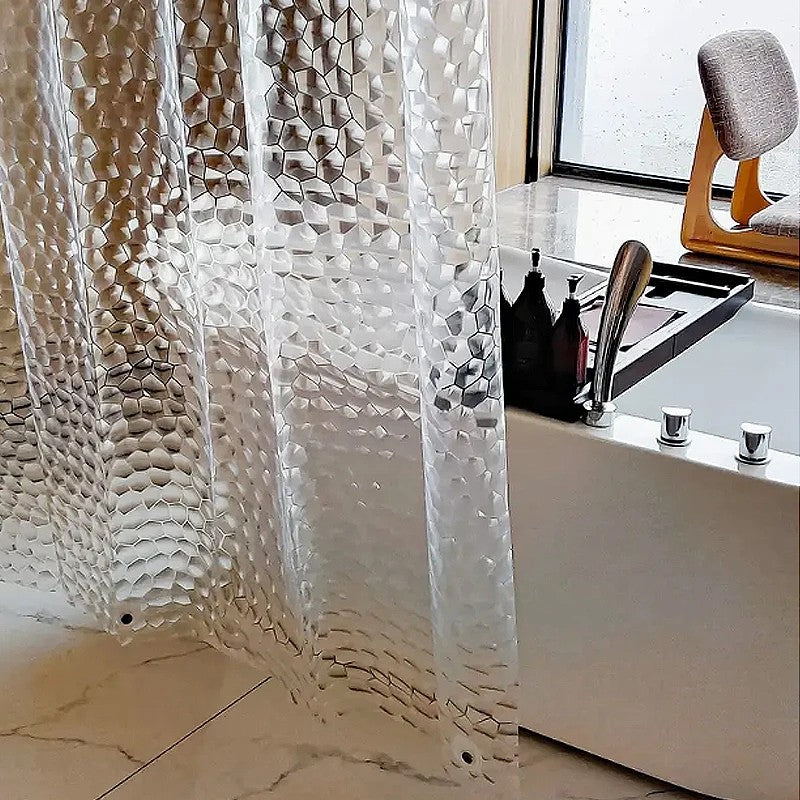 8001 PEVA 3D Pattern Shower Curtain with Steel Hooks for Bathroom 180x180cm