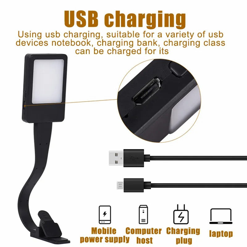 USB Rechargeable Reading Light Lamp Goose Neck Clip On LED Book Light