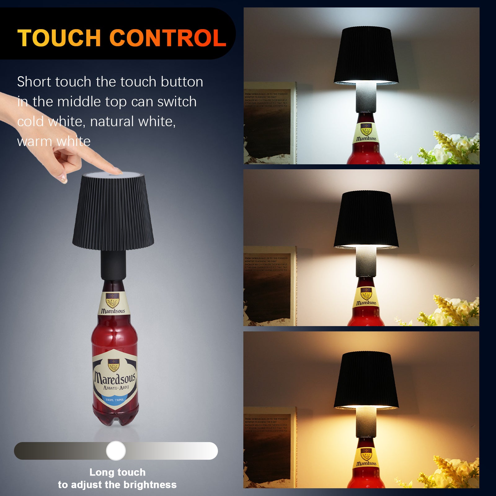 ML-G02 2000mAh Battery 3 Modes LED Night Lamp Pleated Wine Bottle Light