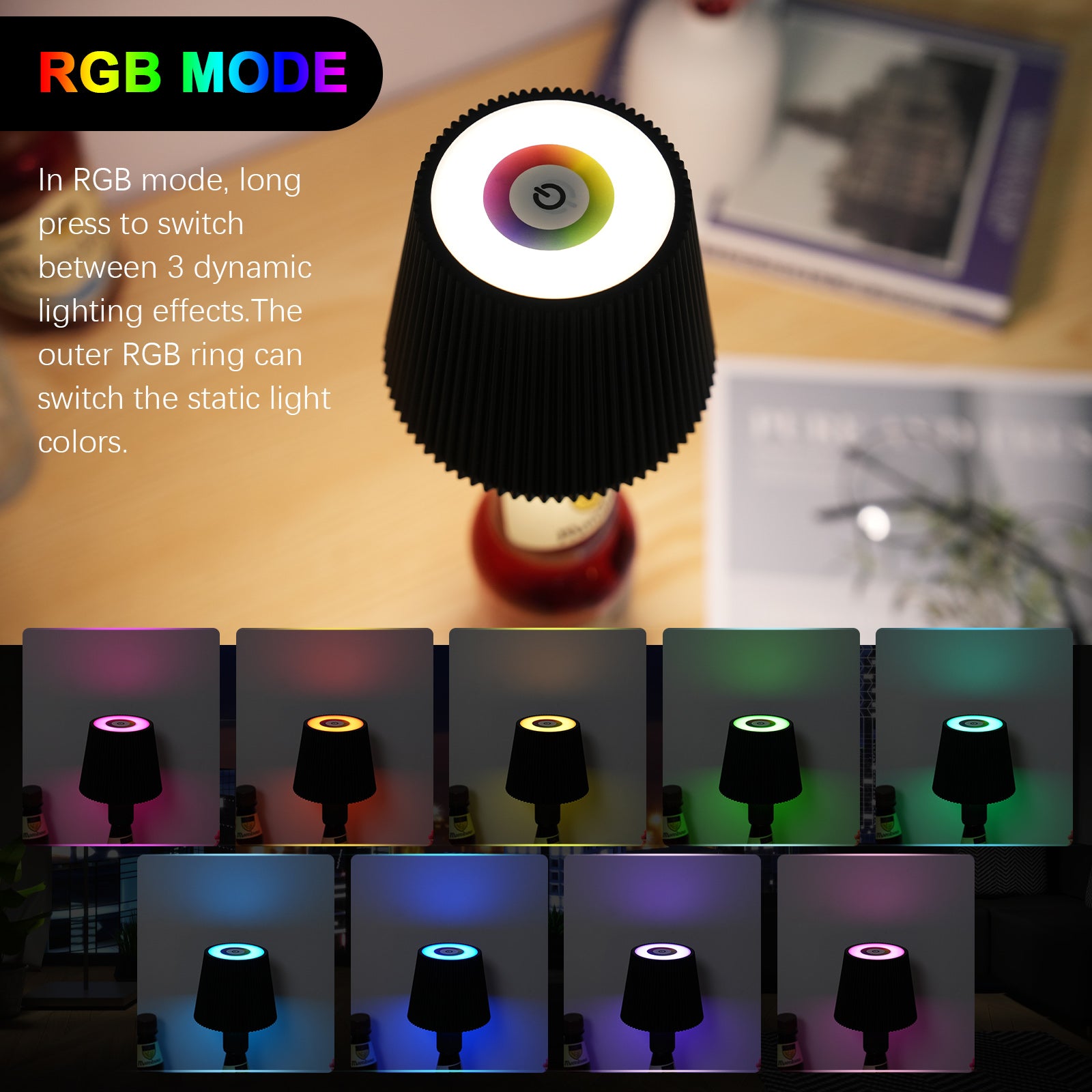 ML-G02 RGB Wine Bottle Light Built-In 4000mAh Battery Pleated Home Decor Night Lamp