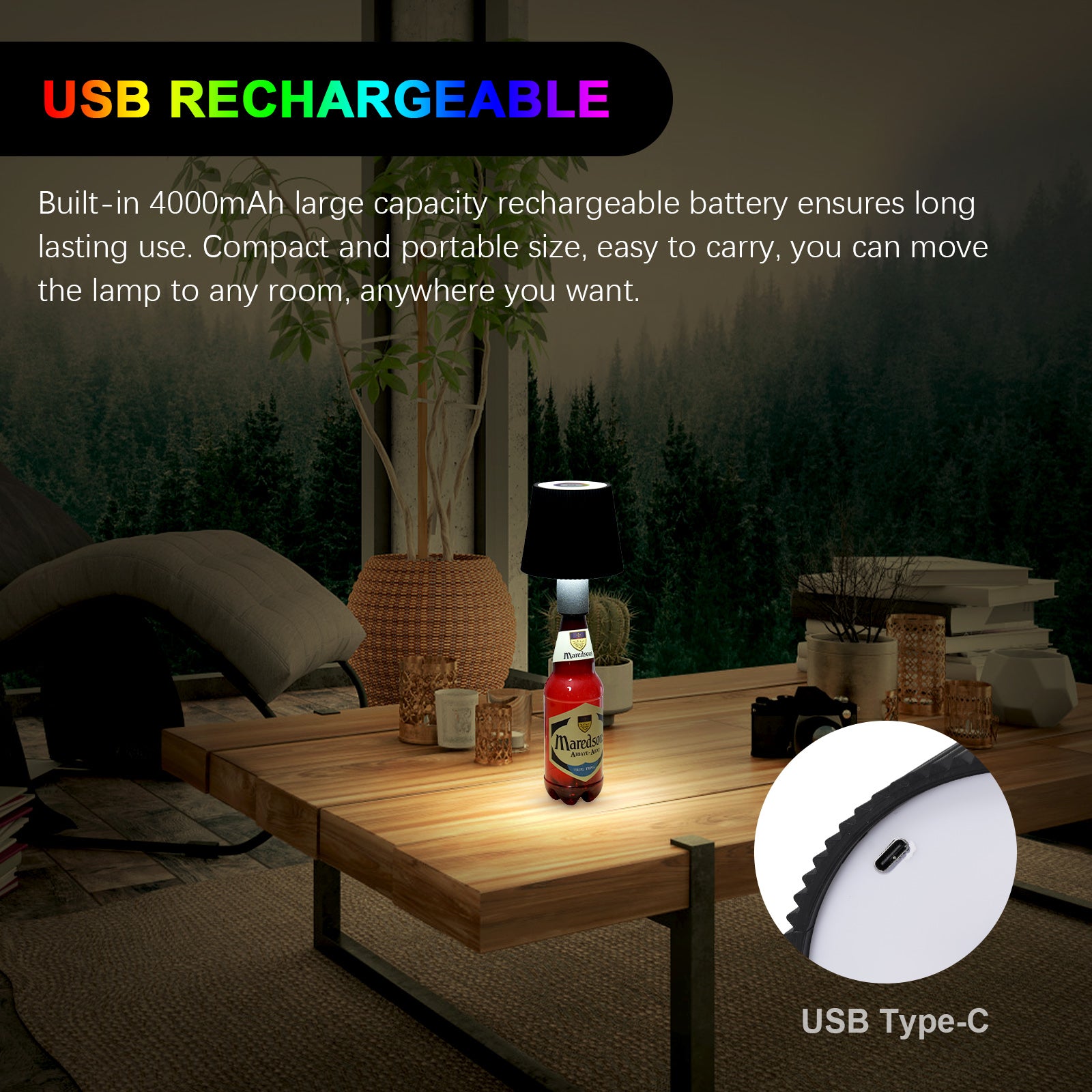 ML-G02 RGB Wine Bottle Light Built-In 4000mAh Battery Pleated Home Decor Night Lamp