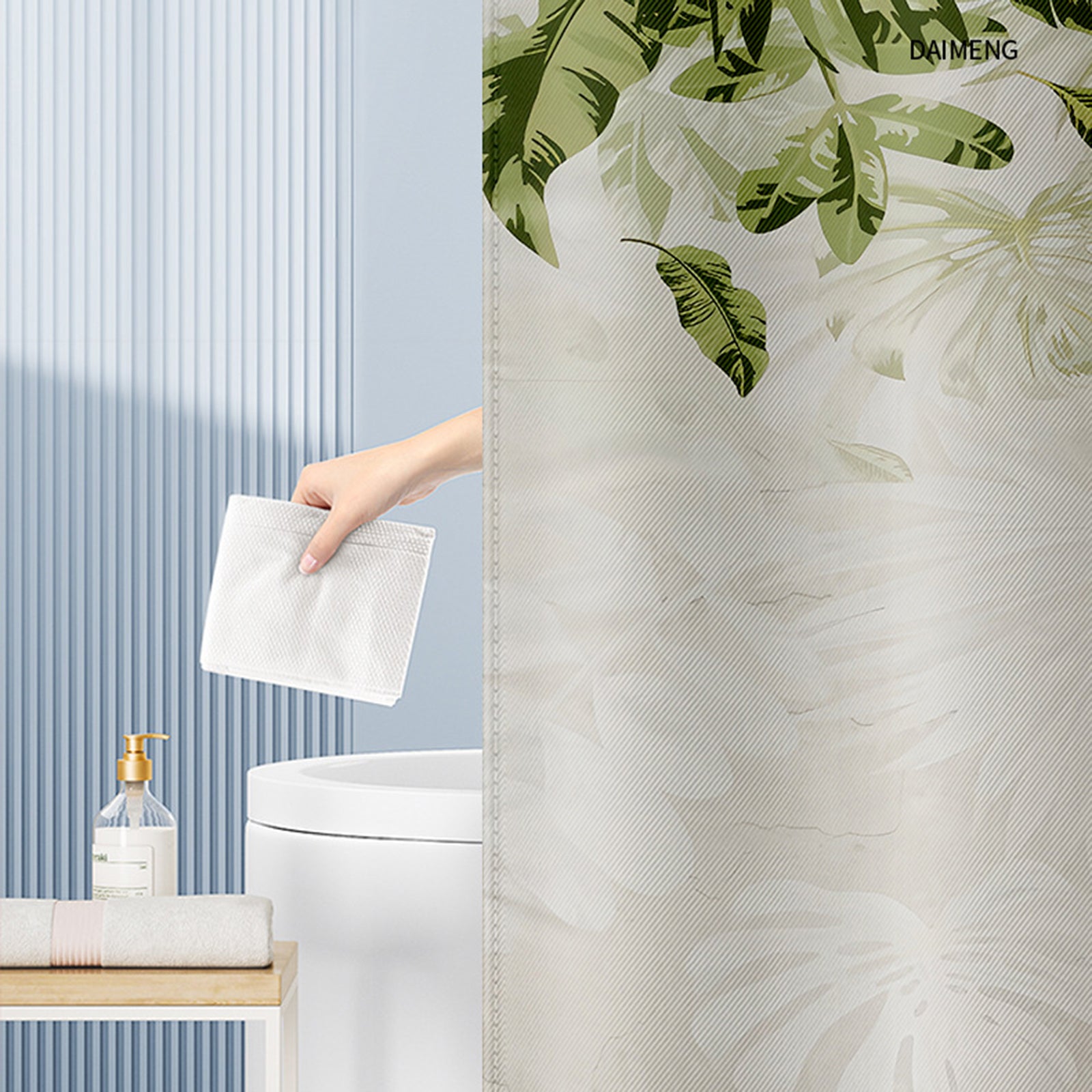 120x180cm Thicken Shower Curtain Fresh Plant Pattern Bathroom Polyester Shower Curtain