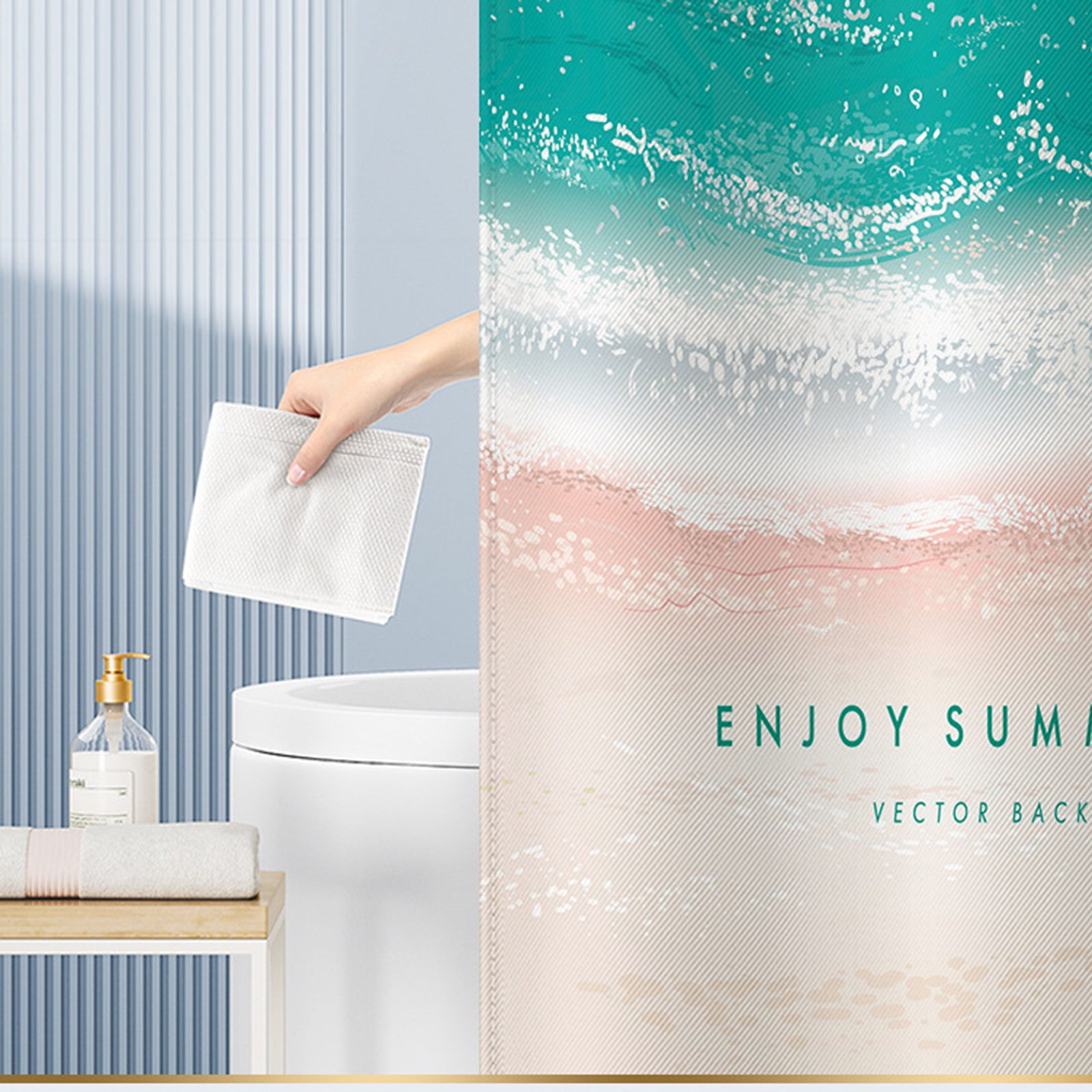 150x180cm Bathroom Shower Curtain Holiday Beach Series Mildew Resistant Shower Liner