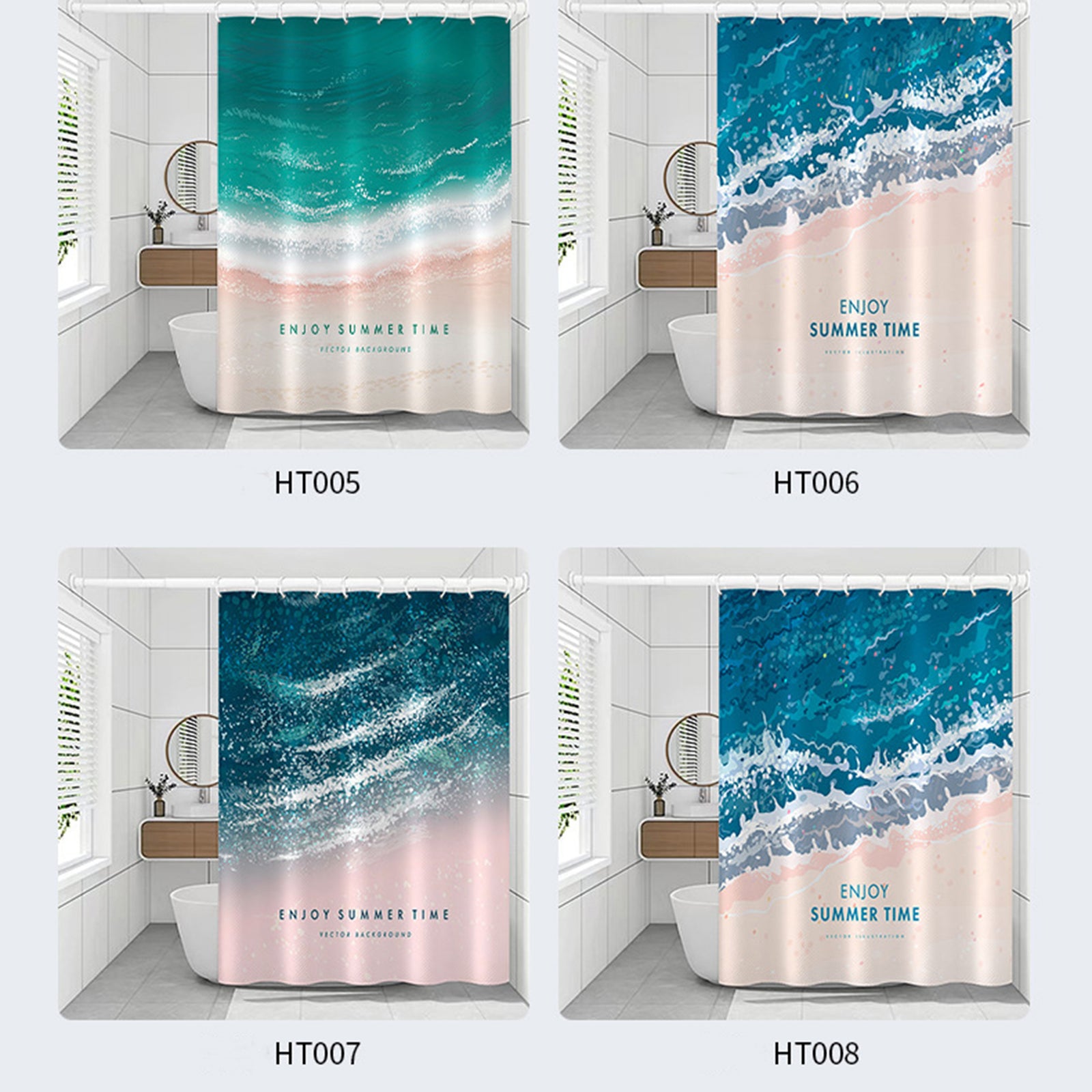 150x180cm Bathroom Shower Curtain Holiday Beach Series Mildew Resistant Shower Liner
