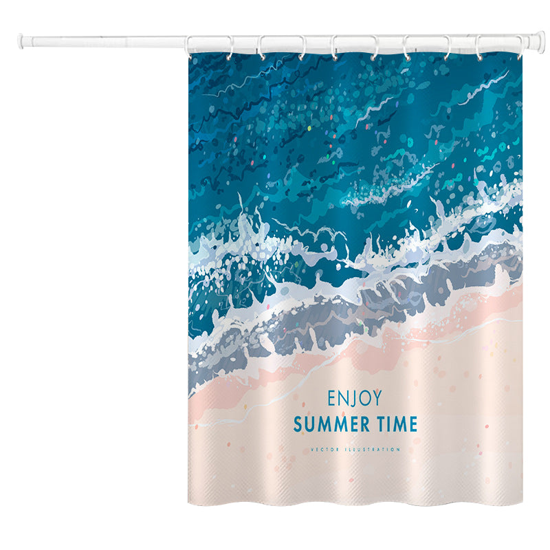 120x180cm Bathroom Shower Curtain Holiday Beach Style Pattern Shower Liner with Hooks