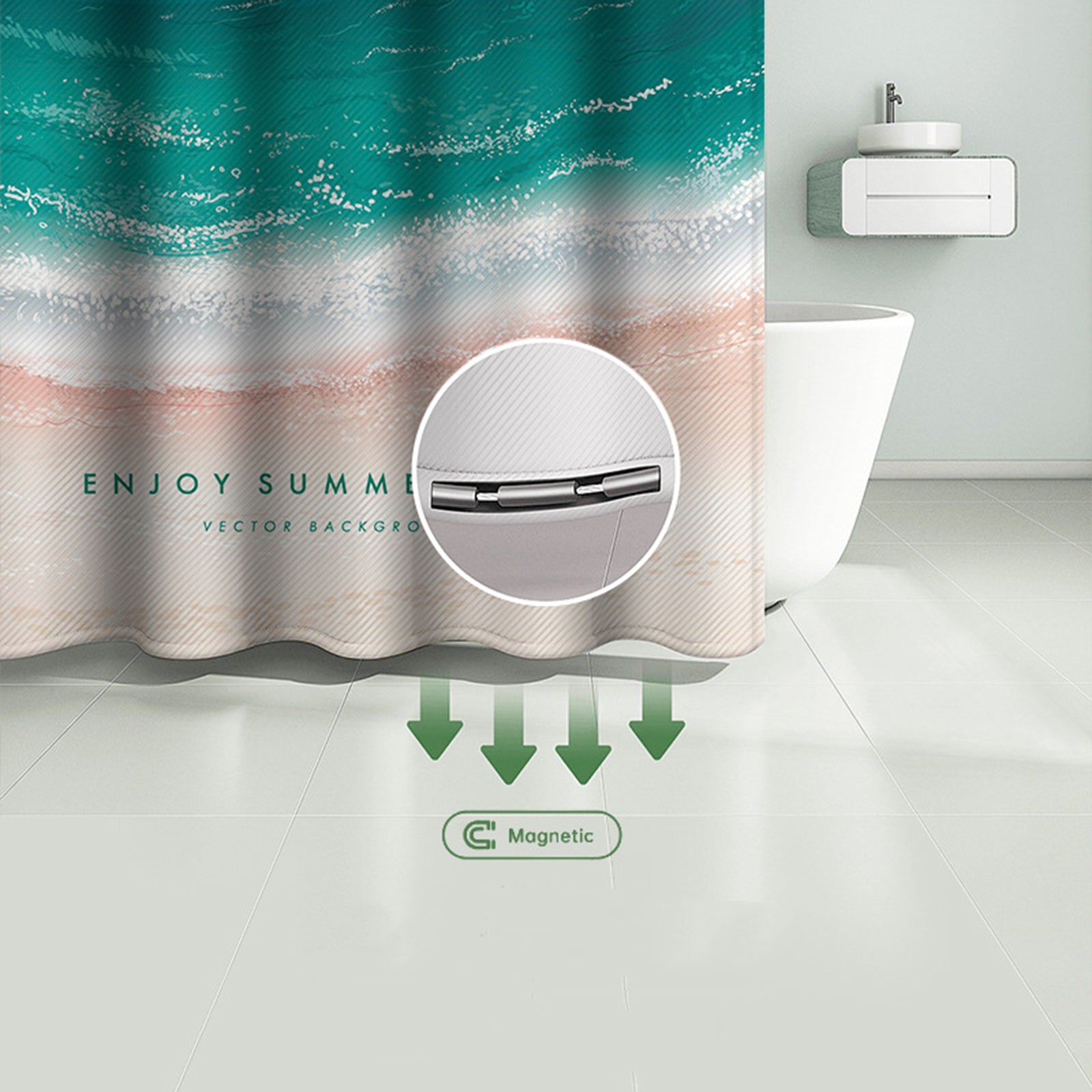 120x180cm Bathroom Shower Curtain Holiday Beach Style Pattern Shower Liner with Hooks
