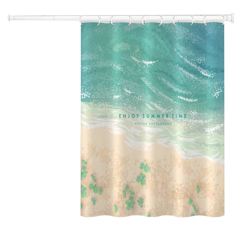 120x180cm Bathroom Shower Curtain Holiday Beach Style Pattern Shower Liner with Hooks