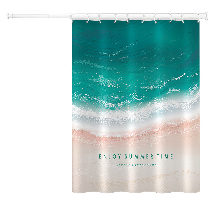 120x180cm Bathroom Shower Curtain Holiday Beach Style Pattern Shower Liner with Hooks