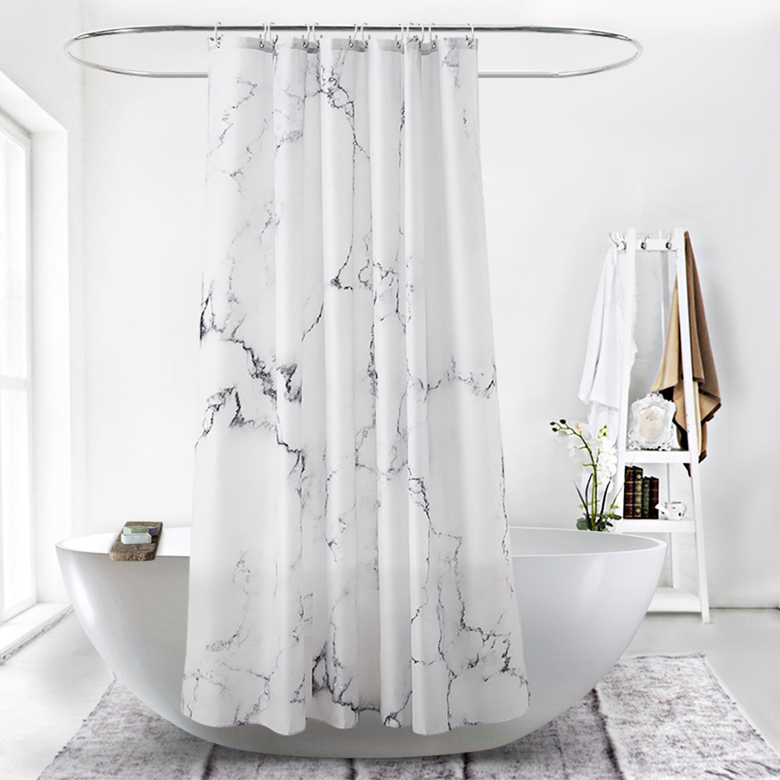 120x180cm Shower Curtain Marble Print Pattern Mildew Resistant Curtain