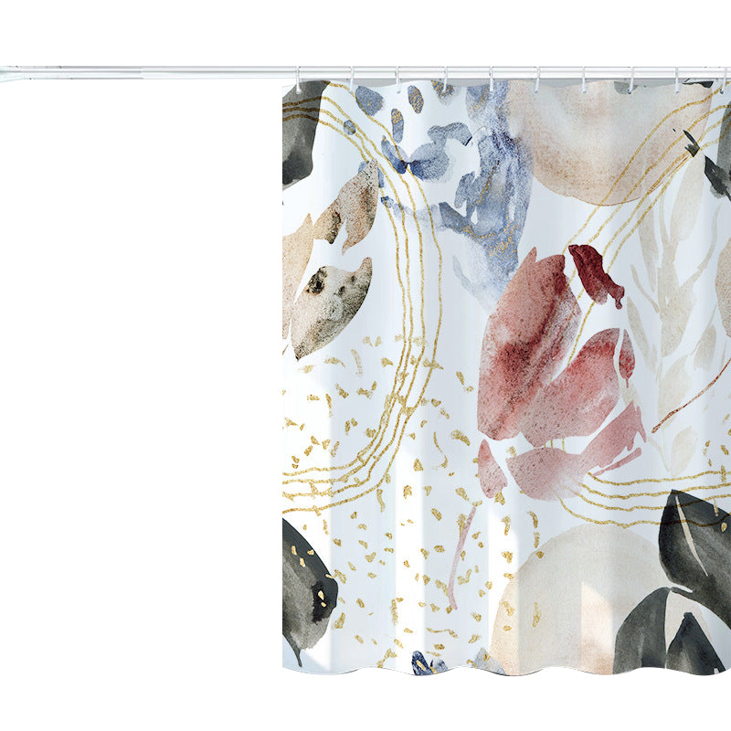 150x180cm Shower Curtain Marble Print Pattern Washable Bath Curtain with 12 Hooks