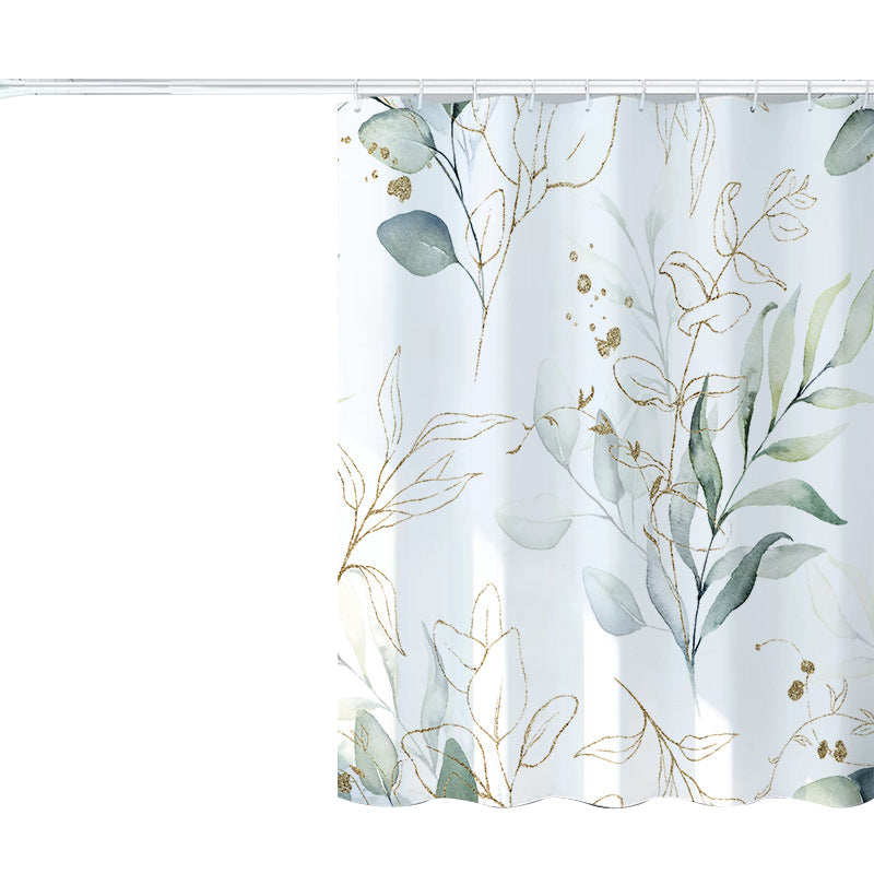 150x180cm Shower Curtain Marble Print Pattern Washable Bath Curtain with 12 Hooks