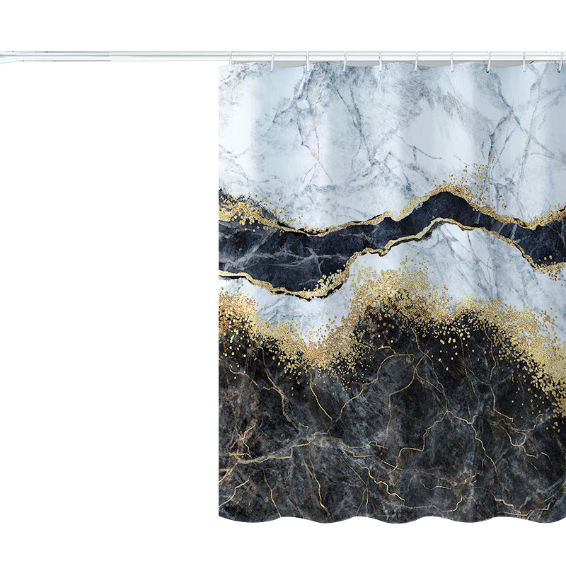 150x180cm Shower Curtain Marble Print Pattern Washable Bath Curtain with 12 Hooks