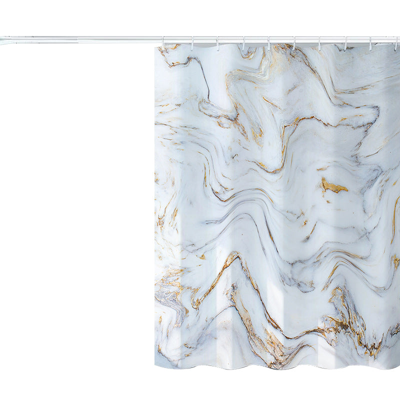 150x180cm Shower Curtain Marble Print Pattern Washable Bath Curtain with 12 Hooks