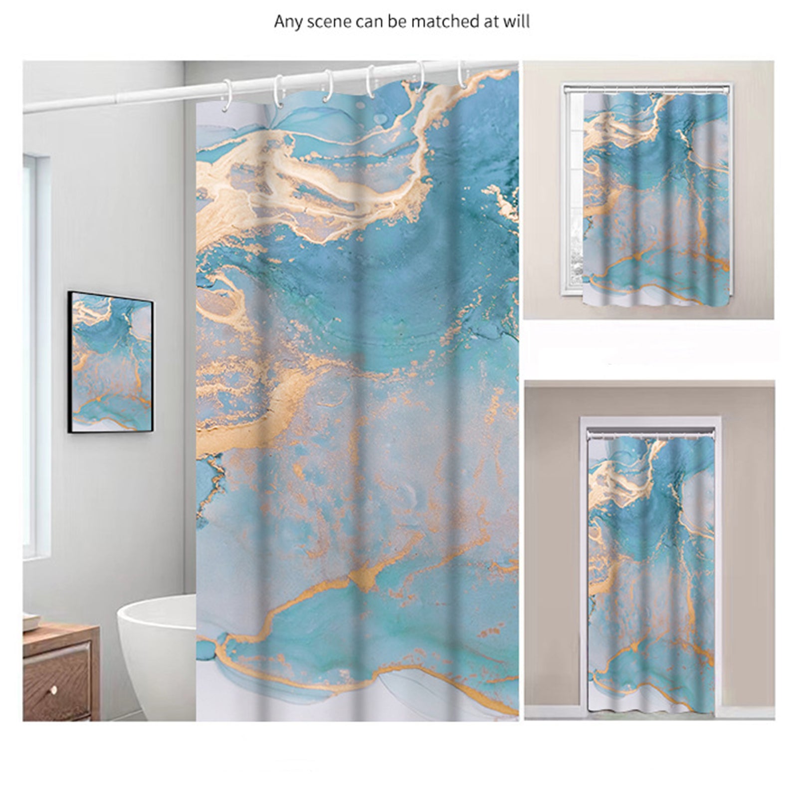 120x180cm 3D Marble Bathroom Shower Curtain Waterproof Fabric Shower Liner with Hooks