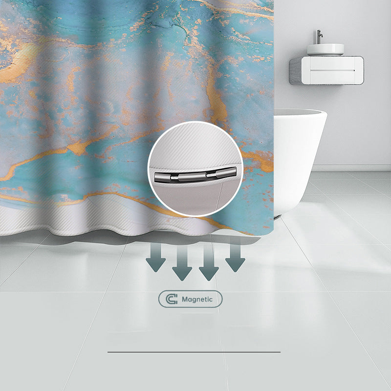 180x200cm Shower Curtain Set with Hooks 3D Marble Fabric Shower Liner Bottom Magnets