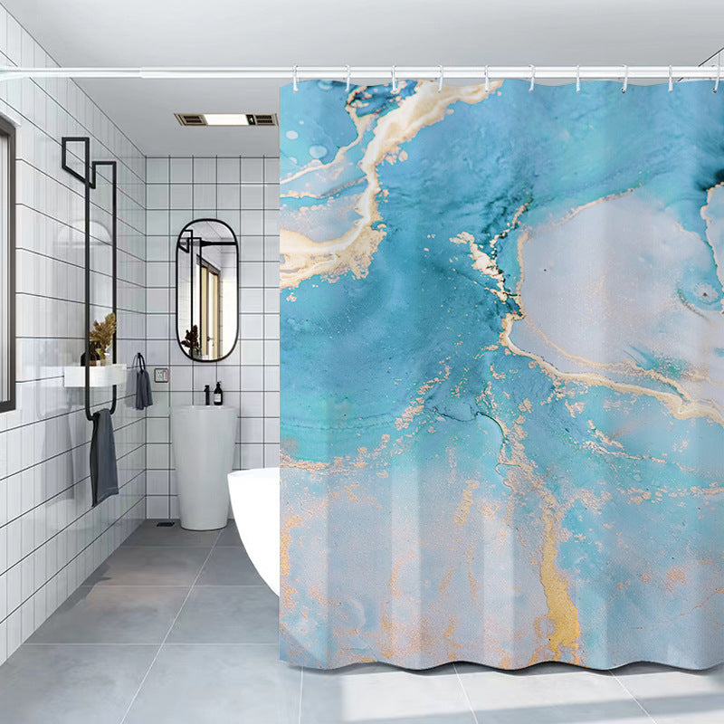 180x200cm Shower Curtain Set with Hooks 3D Marble Fabric Shower Liner Bottom Magnets