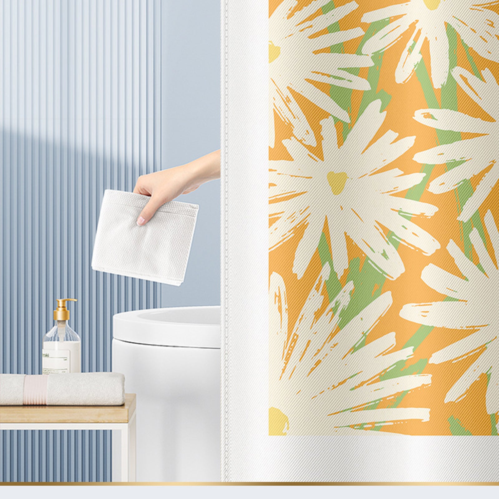 120x180cm Shower Curtain Plant Pattern Mildew-proof Polyester Fabric Curtain