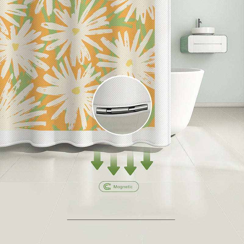 120x180cm Shower Curtain Plant Pattern Mildew-proof Polyester Fabric Curtain