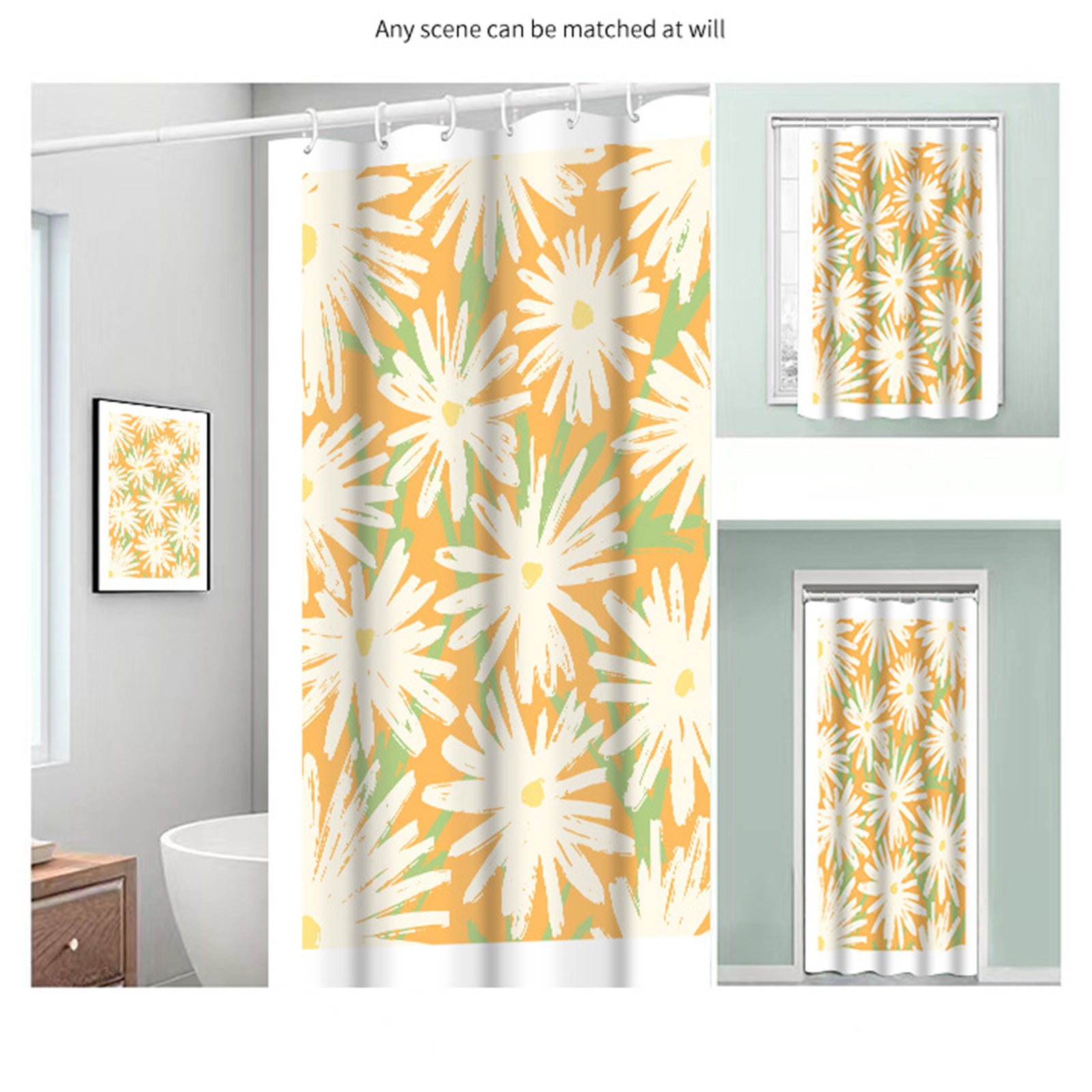 120x180cm Shower Curtain Plant Pattern Mildew-proof Polyester Fabric Curtain