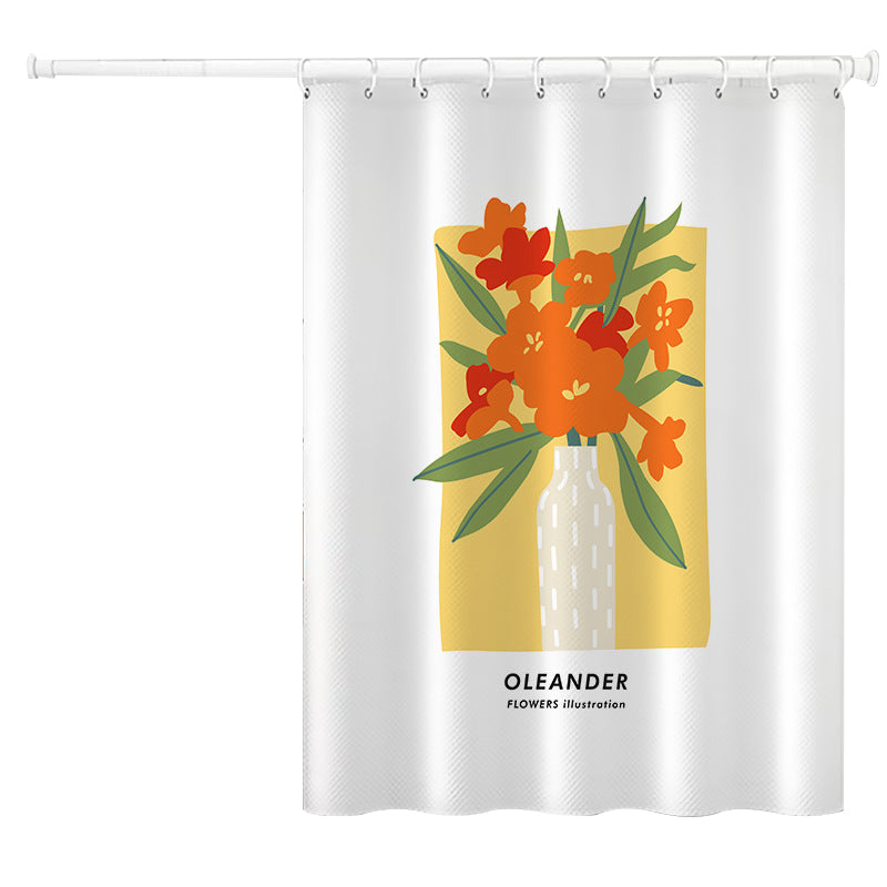 120x180cm Shower Curtain Plant Pattern Mildew-proof Polyester Fabric Curtain