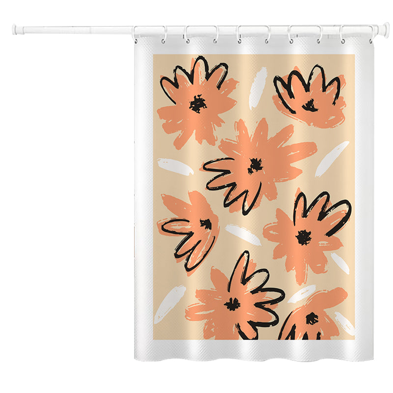 150x180cm Shower Curtain Plant Pattern Polyester Waterproof Curtain