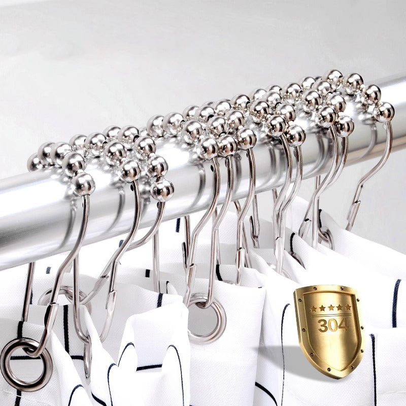 50Pcs 5-Beads Gourd Shaped Ring Stainless Steel Roller Ball Shower Curtain Hook