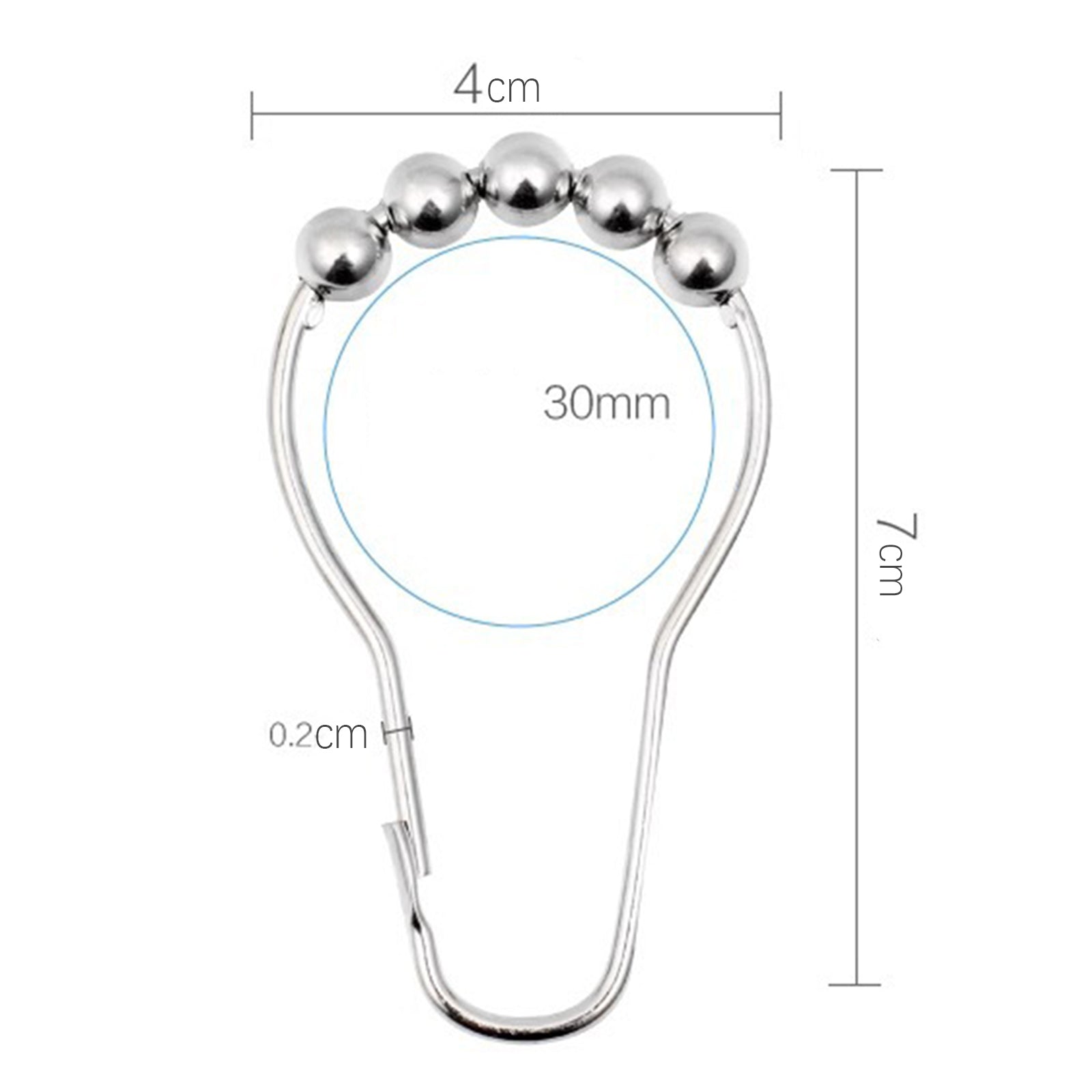 50Pcs 5-Beads Gourd Shaped Ring Stainless Steel Roller Ball Shower Curtain Hook