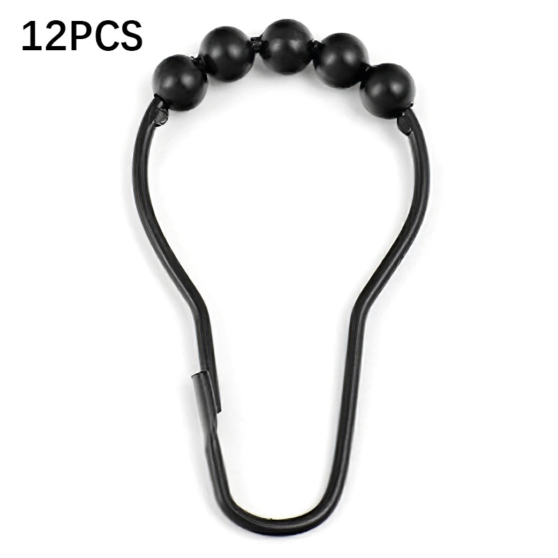 12Pcs Gourd Shaped Ring Stainless Steel 5-Beads Roller Ball Shower Curtain Hook