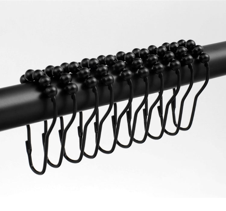 12Pcs Gourd Shaped Ring Stainless Steel 5-Beads Roller Ball Shower Curtain Hook